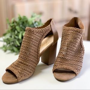 FERGIE Parker Peep-Toe Bootie Sandal, Tan, Size 8